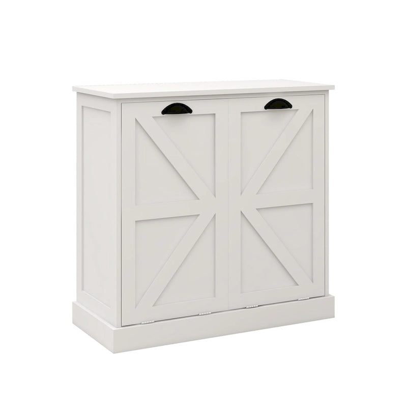 Modern Laundry Sorter Cabinet with Two Compartments and Removable Cloth Bags