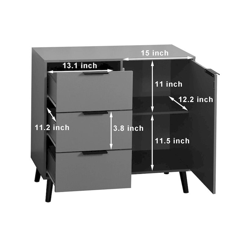 Modern Storage Cabinet with 3 Drawers and Adjustable Shelf for Living Room, Home Office, Entryway