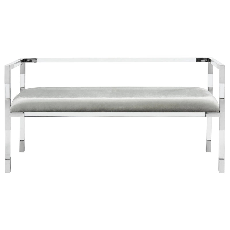 Grey Acrylic Upholstered Bench with Brass Finish Details - 50Wx18Dx26H