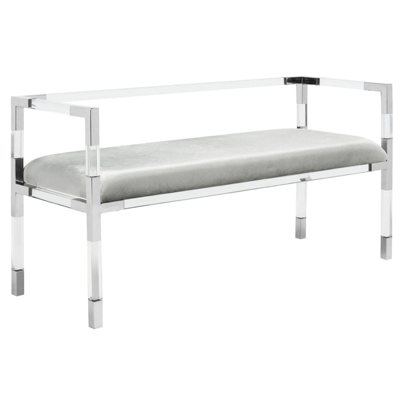 Grey Acrylic Upholstered Bench with Brass Finish Details - 50Wx18Dx26H
