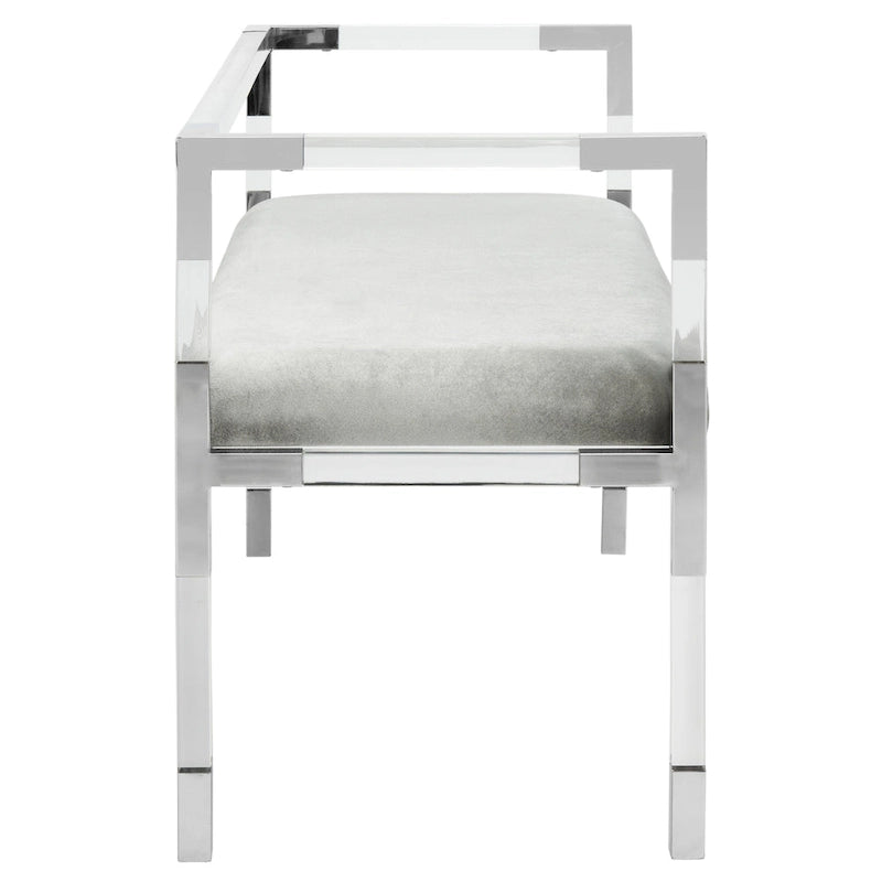 Grey Acrylic Upholstered Bench with Brass Finish Details - 50Wx18Dx26H