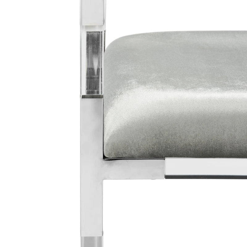 Grey Acrylic Upholstered Bench with Brass Finish Details - 50Wx18Dx26H