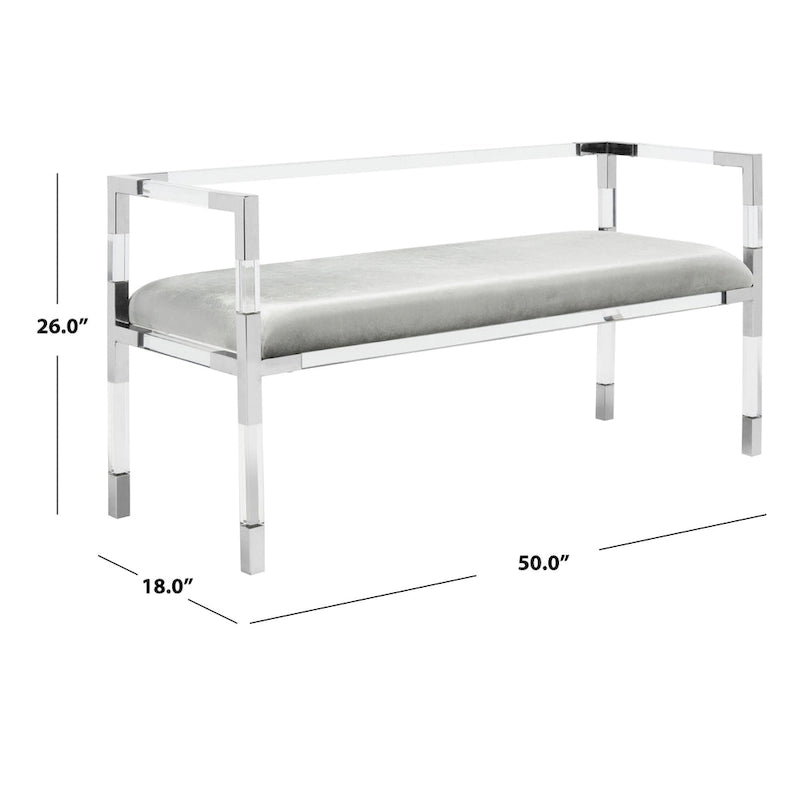 Grey Acrylic Upholstered Bench with Brass Finish Details - 50Wx18Dx26H