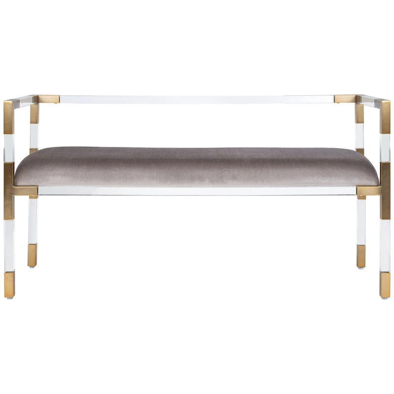 Grey Acrylic Upholstered Bench with Brass Finish Details - 50Wx18Dx26H
