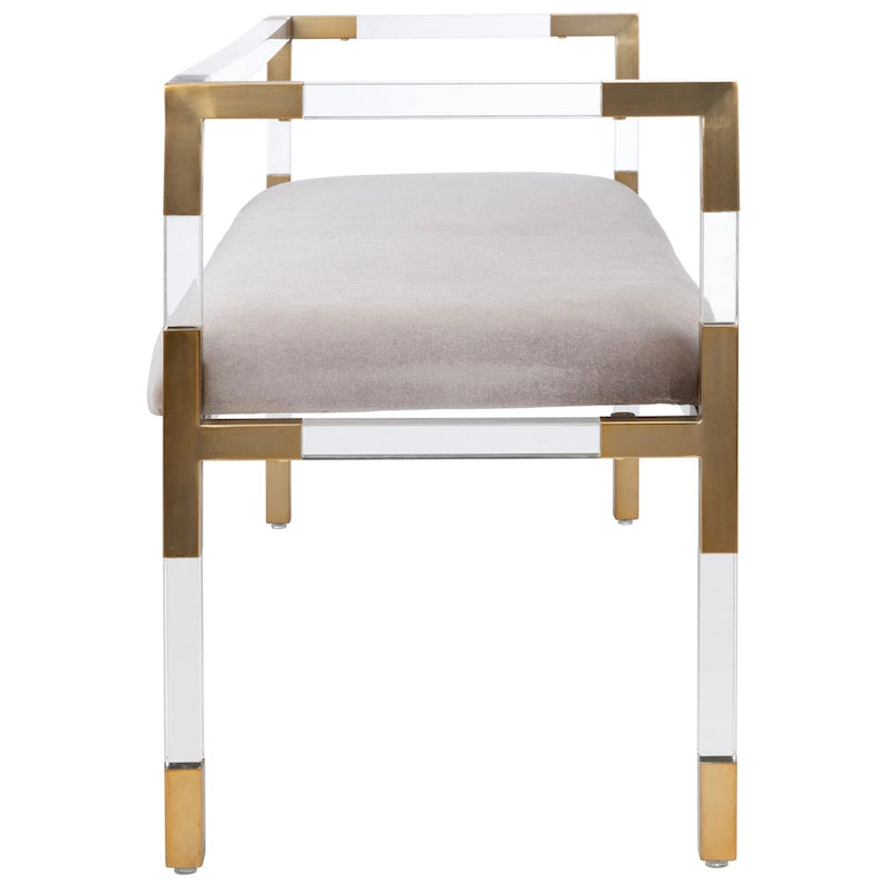 Grey Acrylic Upholstered Bench with Brass Finish Details - 50Wx18Dx26H
