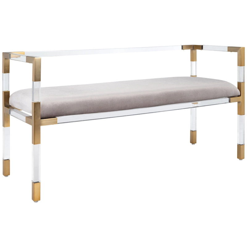 Grey Acrylic Upholstered Bench with Brass Finish Details - 50Wx18Dx26H
