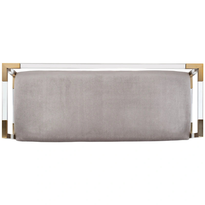 Grey Acrylic Upholstered Bench with Brass Finish Details - 50Wx18Dx26H