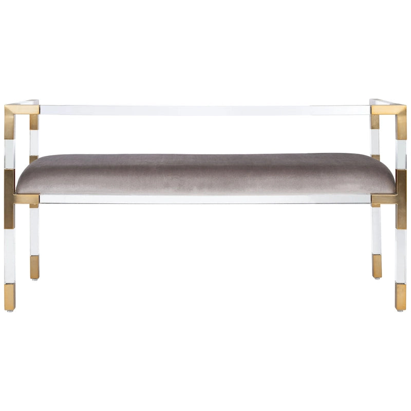 Grey Acrylic Upholstered Bench with Brass Finish Details - 50Wx18Dx26H