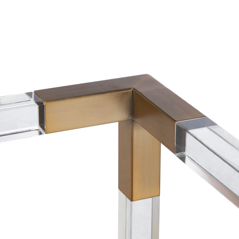 Grey Acrylic Upholstered Bench with Brass Finish Details - 50Wx18Dx26H