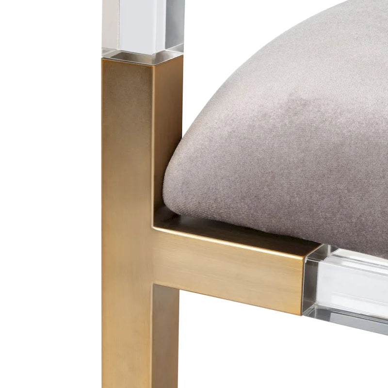 Grey Acrylic Upholstered Bench with Brass Finish Details - 50Wx18Dx26H