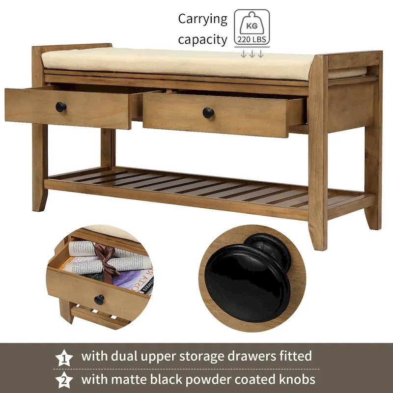 Shoe Rack with Cushioned Seat and Drawers