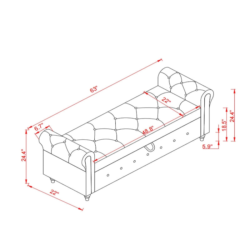 63 Bed Bench Entryway Storage Bench for Living Room Bedroom