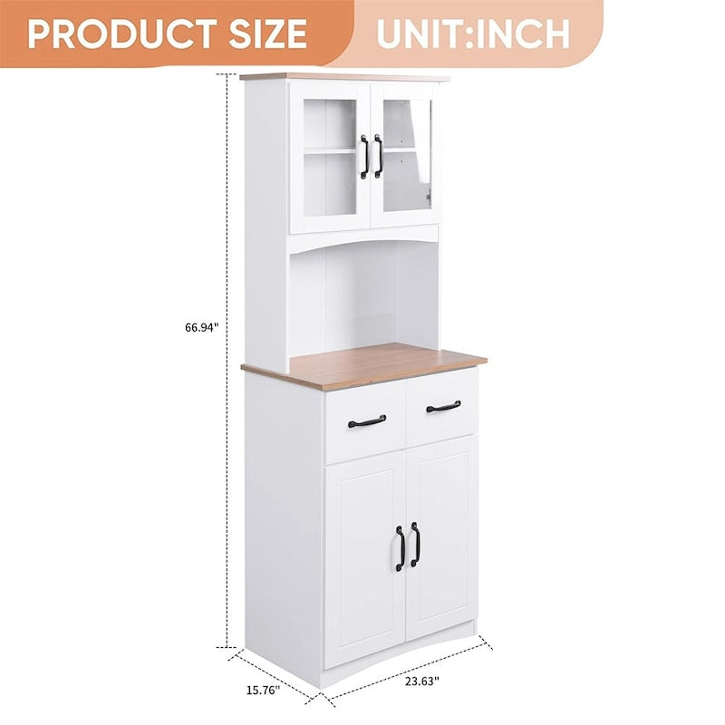 70 Tall Kitchen Pantry, Storage Cabinet with Countertop - 23.62Lx15.75Wx66.9H