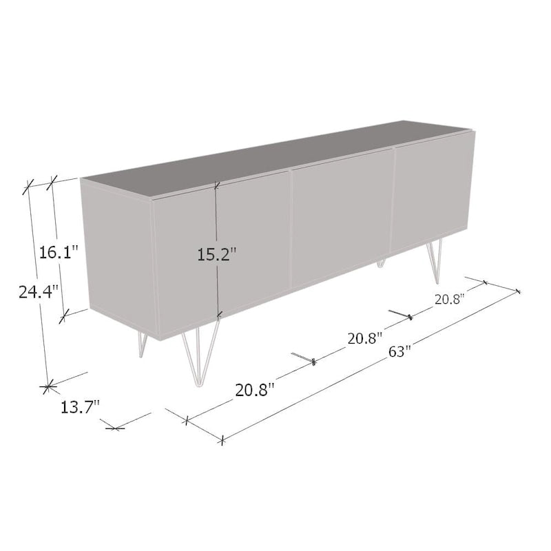 63-Inch Modern High Gloss Sideboard Buffet Credenza
