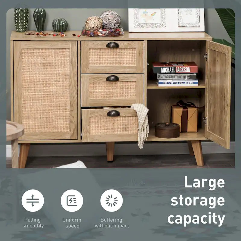 Rattan Drawer Accent Storage Cabinet for Living Room