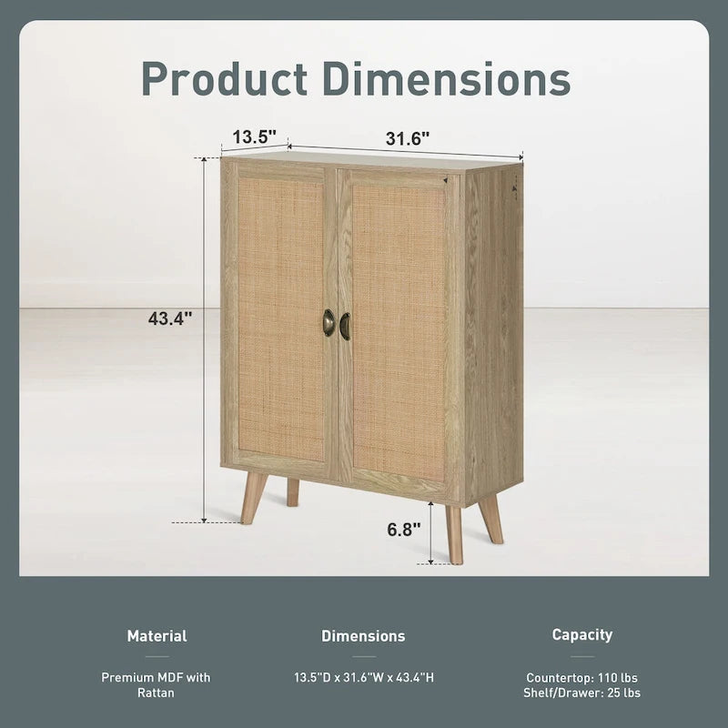 Rattan Drawer Accent Storage Cabinet for Living Room