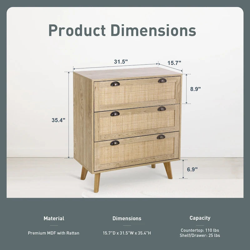 Rattan Drawer Accent Storage Cabinet for Living Room