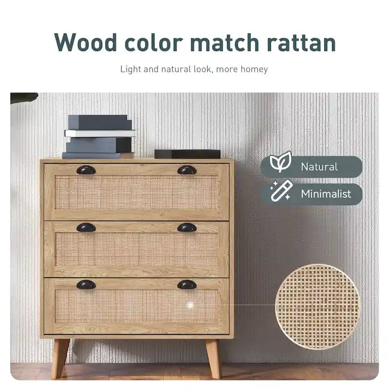 Rattan Drawer Accent Storage Cabinet for Living Room
