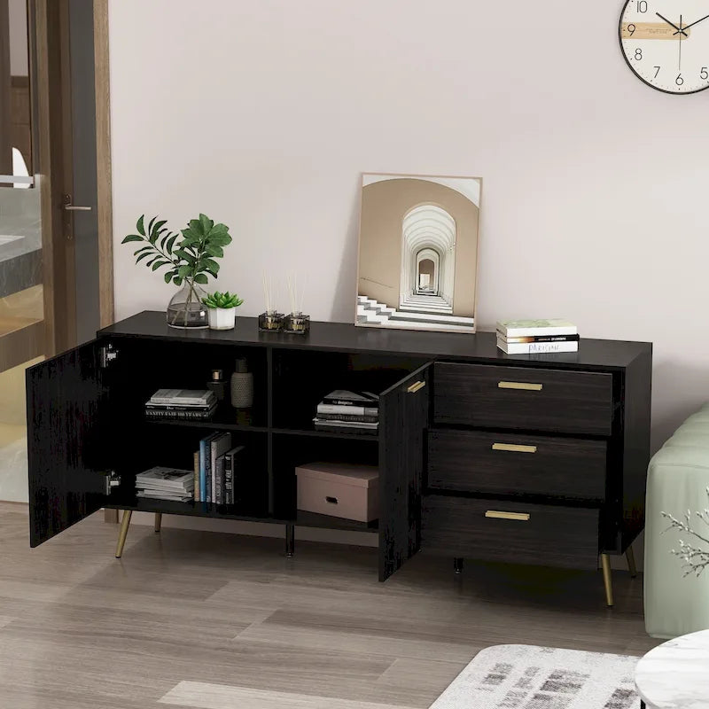 69-Inch Sideboard Buffet Cabinet with 3 Drawers and Shelves, Espresso/White