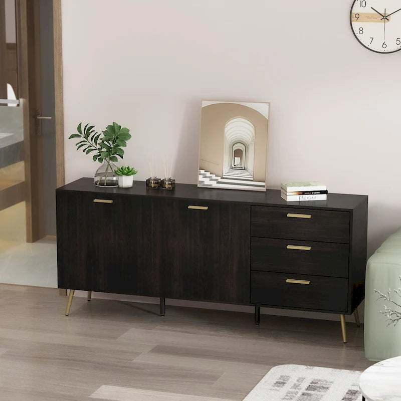 69-Inch Sideboard Buffet Cabinet with 3 Drawers and Shelves, Espresso/White