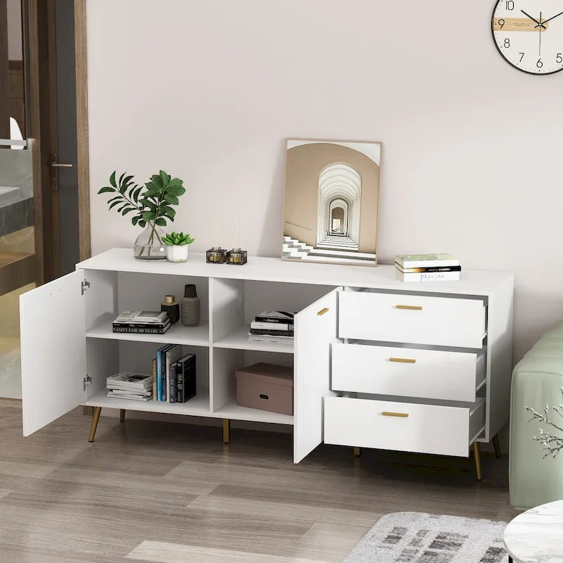 69-Inch Sideboard Buffet Cabinet with 3 Drawers and Shelves, Espresso/White