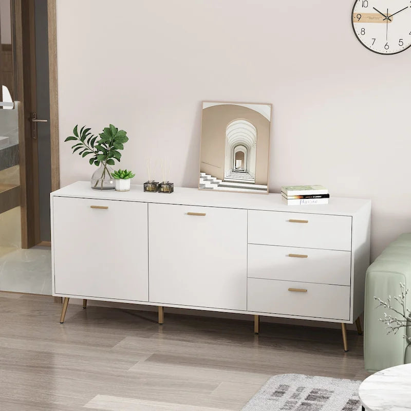 69-Inch Sideboard Buffet Cabinet with 3 Drawers and Shelves, Espresso/White