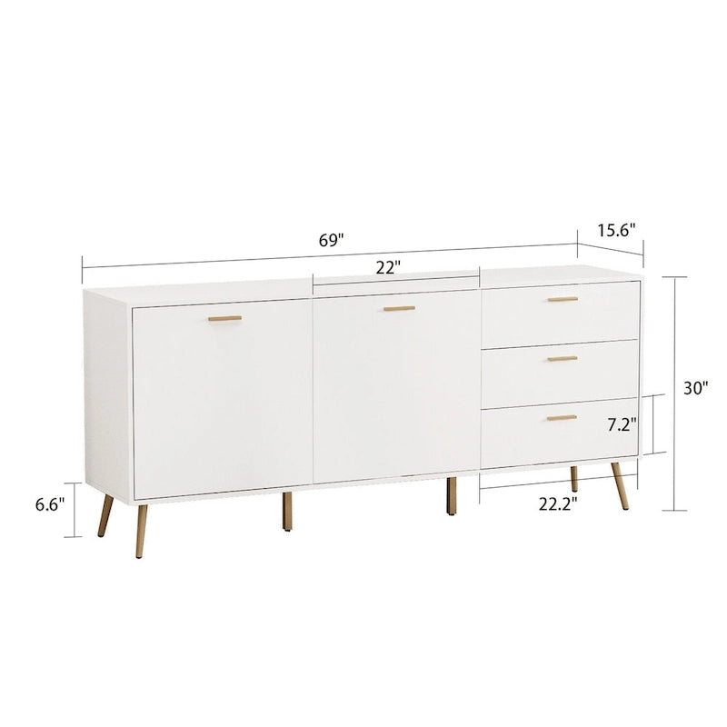 69-Inch Sideboard Buffet Cabinet with 3 Drawers and Shelves, Espresso/White