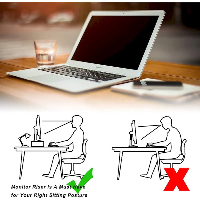 Wood Computer Monitor Stand Desktop Organizer with Drawer