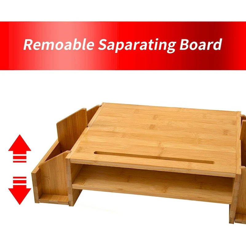 Wood Computer Monitor Stand Desktop Organizer with Drawer