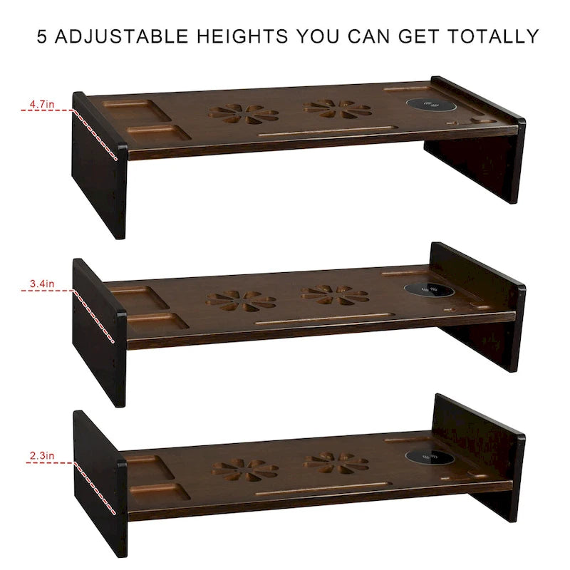 Wood Computer Monitor Stand Desktop Organizer with Drawer