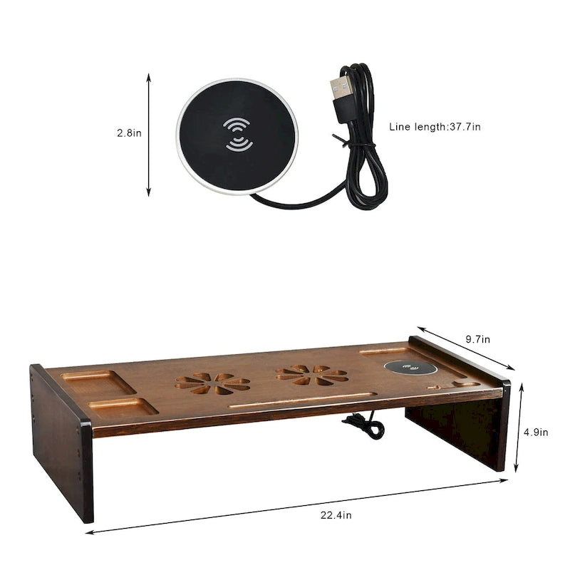Wood Computer Monitor Stand Desktop Organizer with Drawer