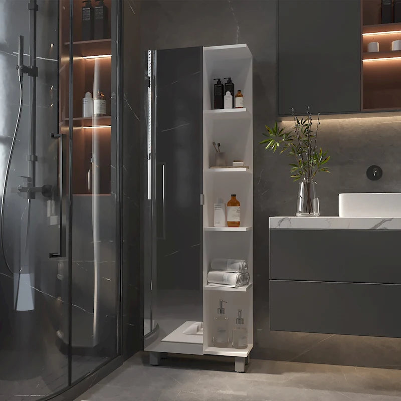 Mirror Linen Cabinet with 5 Open Shelves