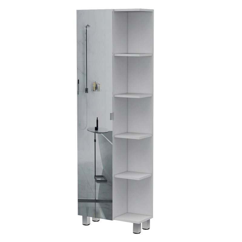 Mirror Linen Cabinet with 5 Open Shelves