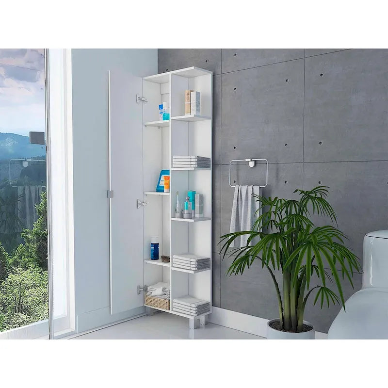 Mirror Linen Cabinet with 5 Open Shelves