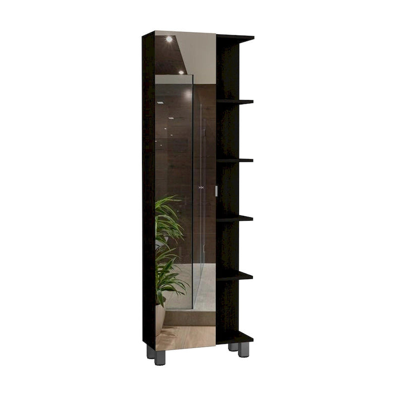Mirror Linen Cabinet with 5 Open Shelves