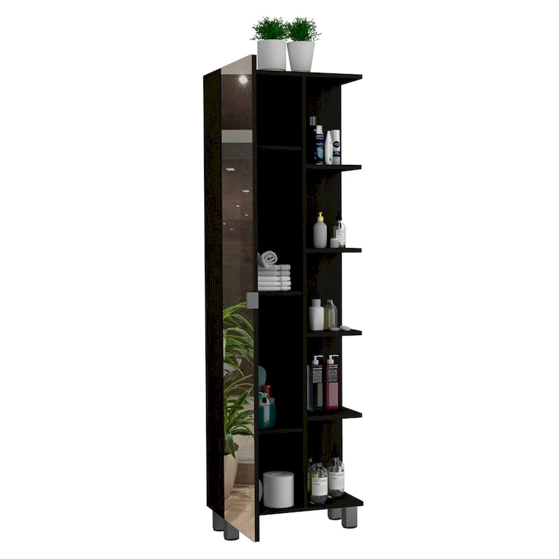 Mirror Linen Cabinet with 5 Open Shelves