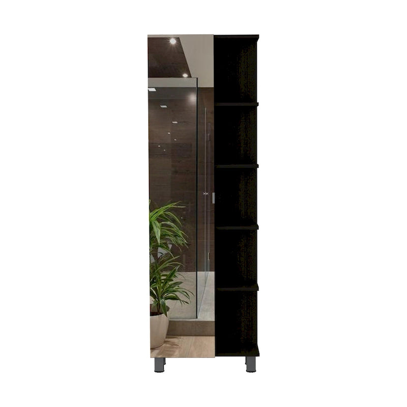Mirror Linen Cabinet with 5 Open Shelves