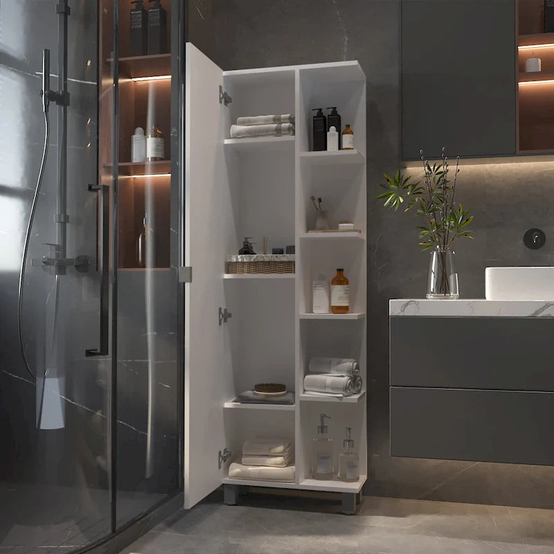 Mirror Linen Cabinet with 5 Open Shelves
