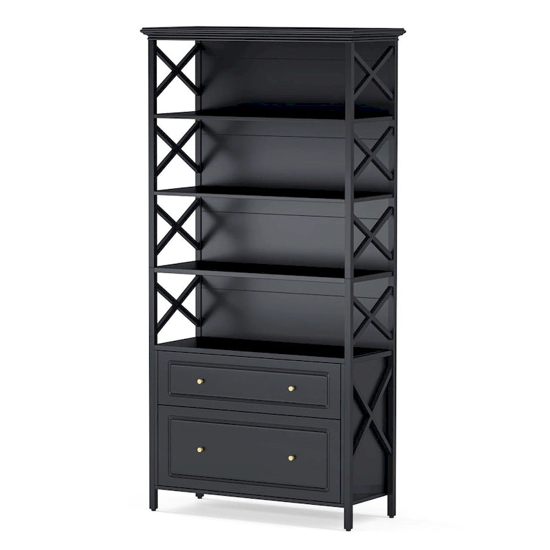 2 Drawer Black File Cabinet with Storage Shelves