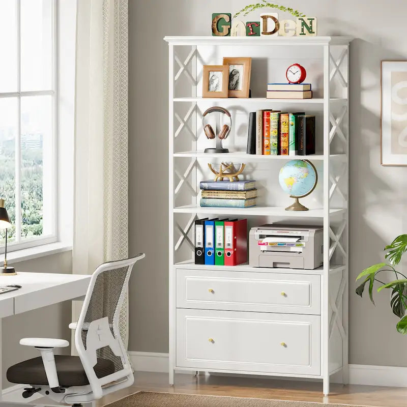 2 Drawer Black File Cabinet with Storage Shelves
