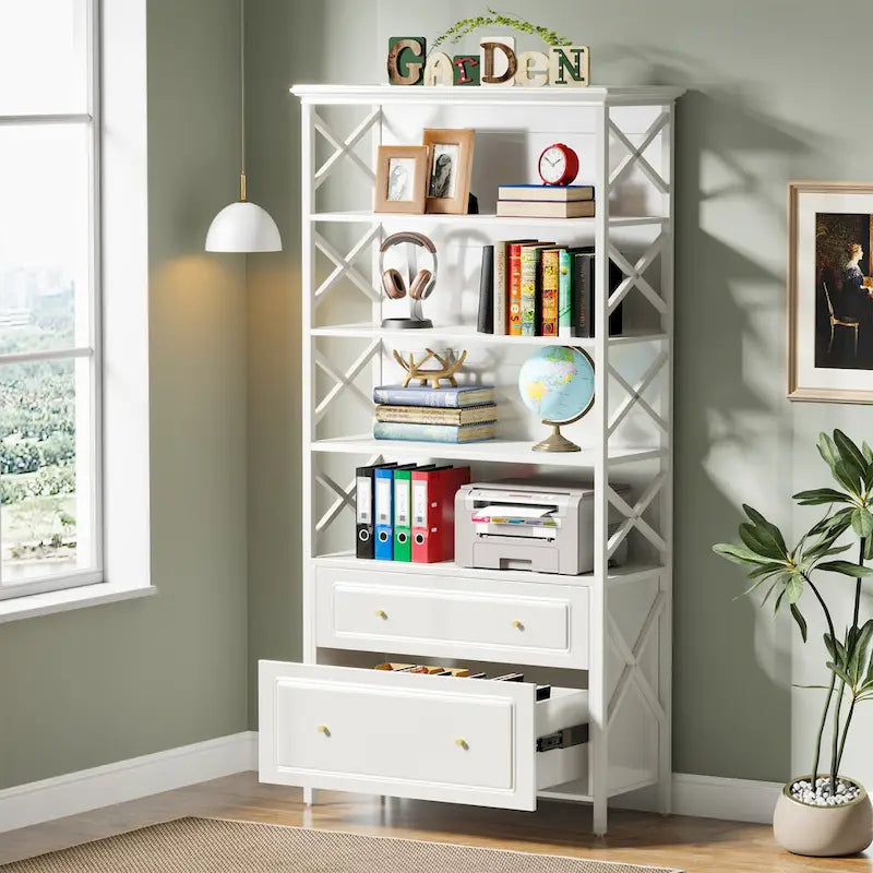 2 Drawer Black File Cabinet with Storage Shelves