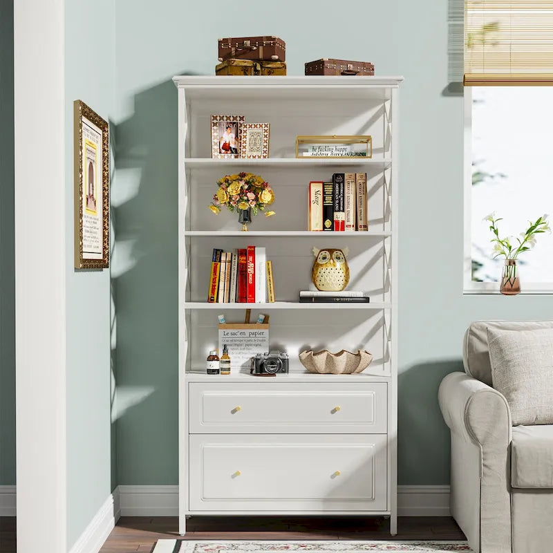 2 Drawer Black File Cabinet with Storage Shelves