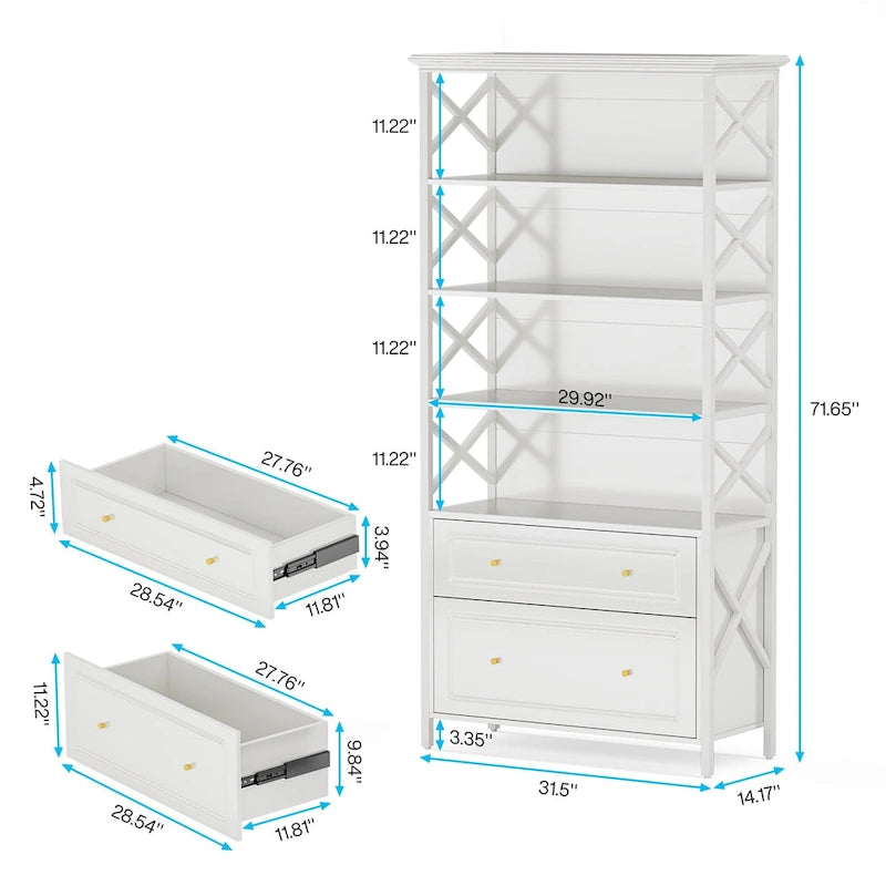 2 Drawer Black File Cabinet with Storage Shelves