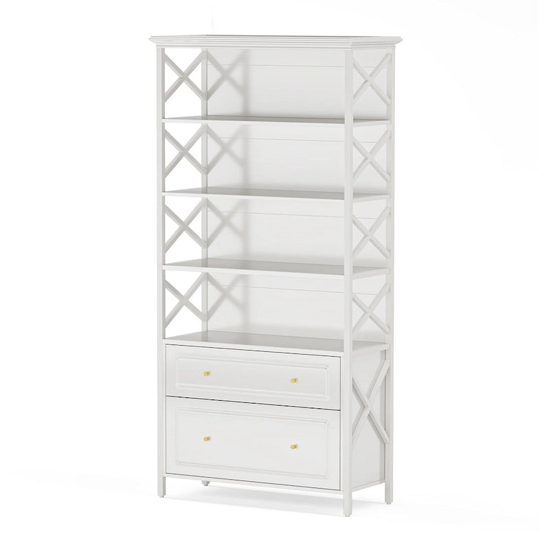 2 Drawer Black File Cabinet with Storage Shelves