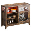 Wine Bar Cabinet with Storage Sliding Door & LED Lights - 42 inch