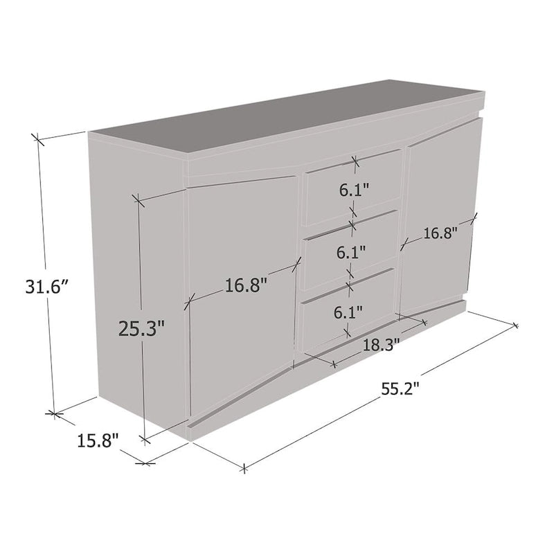 55-Inch Modern High Gloss Sideboard Buffet Credenza