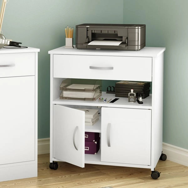 Printer Cart on Wheels with Storage Cabinets and Drawer