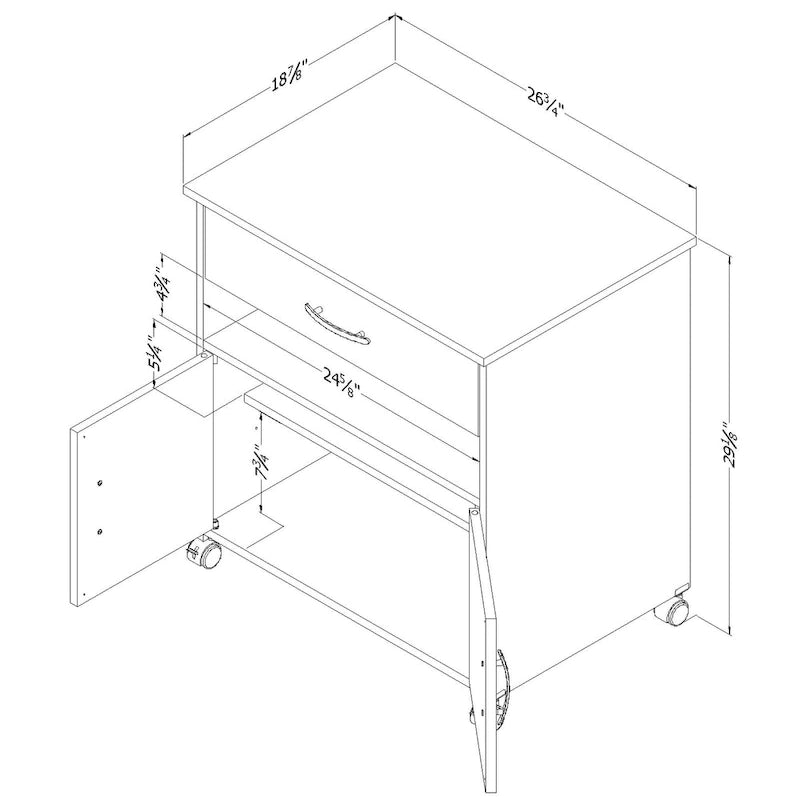 Printer Cart on Wheels with Storage Cabinets and Drawer