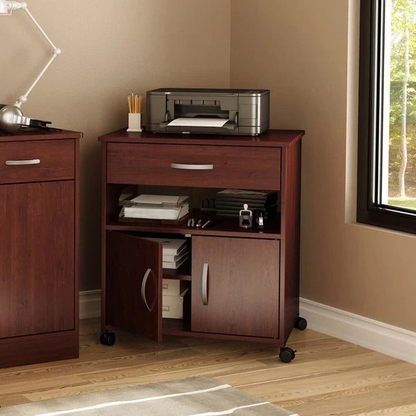Printer Cart on Wheels with Storage Cabinets and Drawer