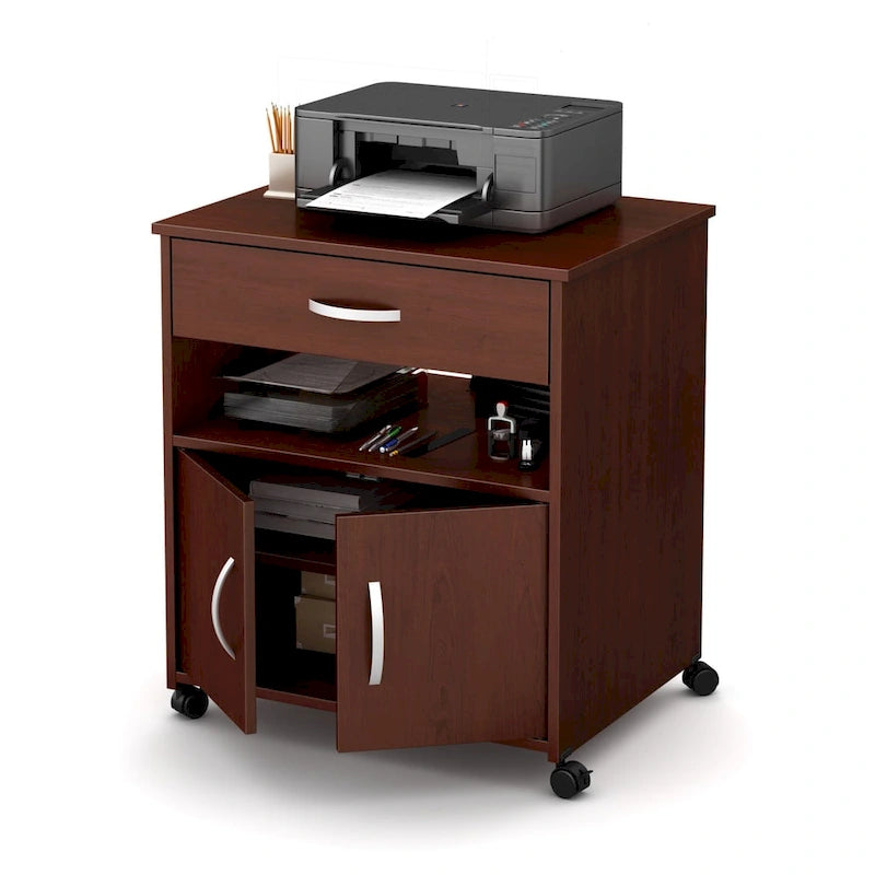 Printer Cart on Wheels with Storage Cabinets and Drawer